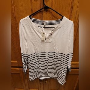 Talbots Medium White w/ Black Stripe Ladies Shirt